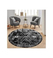Eliana Home Baskılı, Yıkanabilir Kaymaz Taban Yuvarlak Halı LNA7309-SD1034 120x120 cm (Siyah)