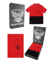 Beşiktaş Orijinal Polo Yaka Çocuk T-shirt Kişiye Özel Hediyelik Ahşap Kutulu (Kırmızı)