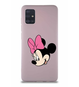 Samsung Galaxy A51 Soft Premier Kapak Minnie Mouse-B Tasarımlı Silikon Kılıf - Pudra (Şeffaf)