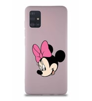 Samsung Galaxy A51 Soft Premier Kapak Minnie Mouse-B Tasarımlı Silikon Kılıf - Pudra (Şeffaf)