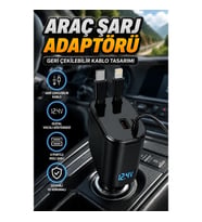 Dijital Voltaj Ekranlı 4 Portlu Araç Şarj Cihazı Type-C Lightning Geri Çekilebilir Kablolu Adaptör