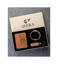 Kişiye Özel İsimli El Yapımı Hakiki Deri Taba Kartlık+Anahtarlık+Bileklik Set - Grain Minimal