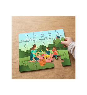 Piknikte Mutlu Aile Tasarımlı 24 Parça Ahşap Çocuk Puzzle MPK0149