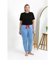 pilelistore- Kadın Pamuklu Büyük Beden Alt Pijama Mavi