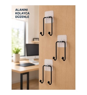 3'lü Yapışkanlı Askı Seti Ev Banyo Mutfak Askılık