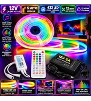 5M 12V 12mm 432 Ledli İç Mekan Pixel Cob Led 5A Laptop Adaptör SP611 Tek Çıkış Pixel Kumandalı Set