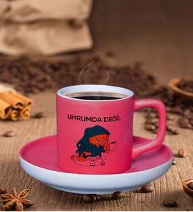 BK Gift Umrumda Değil Tasarımlı Mat Fuşya Renk Türk Kahvesi Fincanı-1, Renkli Türk Kahvesi Fincanı