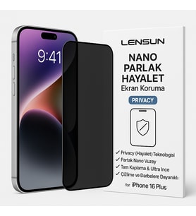 Lensun Nano Parlak Hayalet (Privacy) Ekran Koruma – iPhone 16 Plus