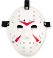 NessiWorld Beyaz Renk Kırmızı Çizgili Tam Yüz Hokey Jason Maskesi Hannibal Maskesi (Krem)