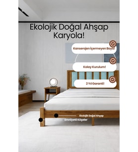 Ori̇on Model Cam Göbeği Puf Başlıklı Masif Ahşap Karyola Kolay Kurulum Fırınlanmış İthal Sibirya Çamı 150x200 Yatak Uyumlu