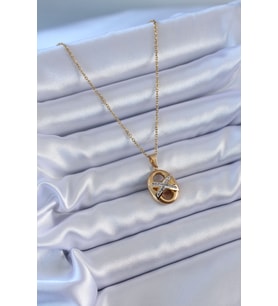 316L Çelik Gold Renk Zirkon Taşlı Kadın Kolye 5886 - SSSSSS2294-1311