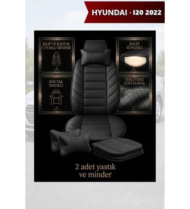 hyundai i20 2022 Koltuk ve Kılıf uyumlu Yastık Minder Siyah Lüks 2 Minder 2 Yastık