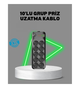 Mey İthalat® Termal Akım Korumalı 10’lu Grup Priz USB Type-C Hızlı Şarj 2500W 2m Kablo