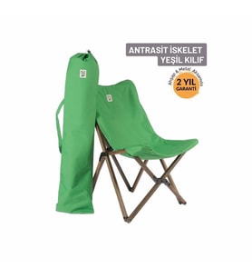 Bag The Joy Ahşap Katlanır Kamp Sandalyesi – Antrasit İskelet - Yeşil Kılıf