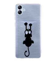 Samsung Galaxy A04e  Kamera korumalı Kapak Çizgi Kedi (Siyah) Tasarımlı Şeffaf Kılıf