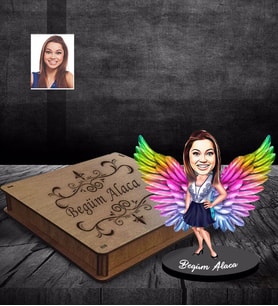 Kişiye Özel Melek Anne Tasarımlı Karikatür Ahşap Biblo Kutulu Model-3