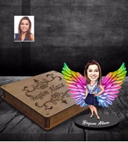 Kişiye Özel Melek Anne Tasarımlı Karikatür Ahşap Biblo Kutulu Model-3