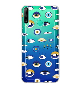 PrintiFy Huawei P40 Lite E ile Uyumlu 1mm Slim Fit Nazar Boncuğu 2 Baskılı Şeffaf  Kılıf