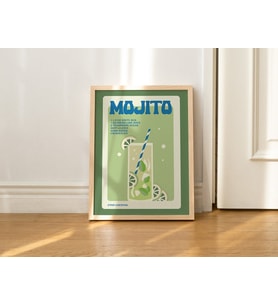 Alkol posteri, Minimalist Mojito, Mutfak Bar Dekoru, Yeşil Kokteyl Posteri