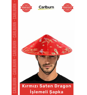 #Şapka Parlak Saten Otantik Sahne Kostüm Parti Eğlence Kırmızı Saten Dragon İşlemeli Lastikli Şapka