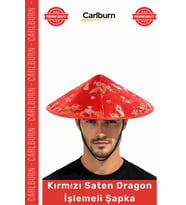 #Şapka Parlak Saten Otantik Sahne Kostüm Parti Eğlence Kırmızı Saten Dragon İşlemeli Lastikli Şapka