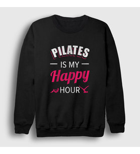 Presmono Unisex Siyah My Happy Hour Hediye Pilates Sweatshirt 512688tt