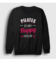 Presmono Unisex Siyah My Happy Hour Hediye Pilates Sweatshirt 512688tt