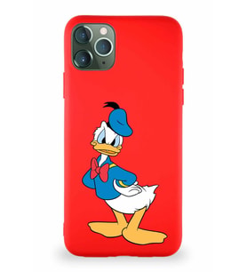 Apple iPhone 11 Pro Max Soft Premier Kapak Donald Duck-D Tasarımlı Silikon Kılıf - Kırmızı (Şeffaf)