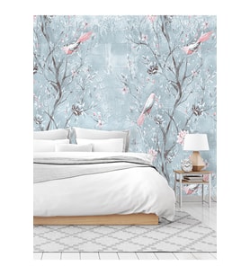 Dreamwall Vintage Ağaç Ve Kuş Desen Silinebilir Sağlıklı Tekstil Duvar Kağıdı (Çok Renkli)