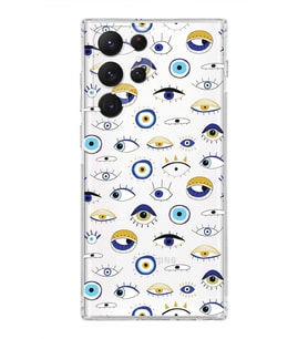 PrintiFy Samsung Galaxy S21 Ultra ile Uyumlu Nazar Boncuğu 2  Kamera Korumalı Şeffaf Silikon Kılıf