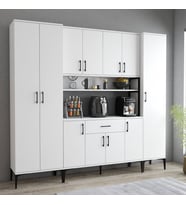 Tanmob MDL0701 Alt Üst Üç Kapılı Çok Amaçlı Dolap 8 Kapaklı Çekmeceli Raflı Beyaz