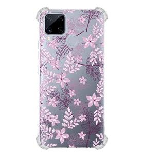 PrintiFy Realme C15 Uyumlu Köşe Korumalı Floral Pudra Tasarımlı Şeffaf Silikon Kılıf