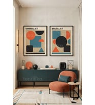 Geometrik Şekiller Modern 2'li Ahşap Çerçeveli Tablo Seti