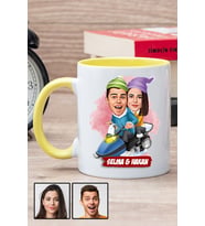 Sevgililere Komik Hediye Kış Temalı  Karikatürlü Sarı Kupa Bardak