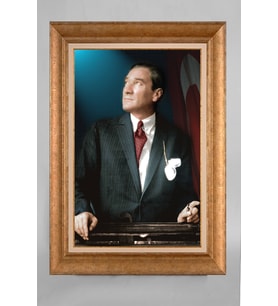 Altın Varaklı Paspartulu Çerçeveli Atatürk Tablo nt1289