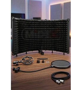 Midex PF-43PS Mikrofon Ses Yalıtım Paneli 5 Bölümlü Ayaklı 69x26cm (Filtre Sünger Shock Mount Kablo Hediye)