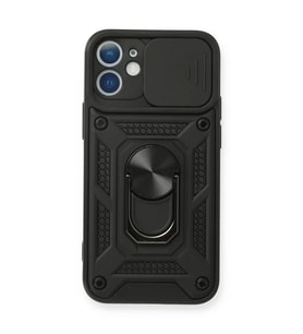 İphone 12 Mini Kılıf Pars Lens Yüzüklü Silikon - Siyah