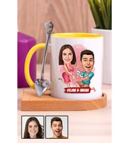 Sevgiliye Hediye Benimle Evlenir Misin  Karikatürlü Ahşap Altlıklı Sarı Kupa Bardak