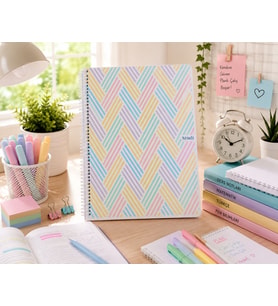 Studi A4 160 Yaprak Çizgili Spiralli Defter – Pastel Geometrik Desenli Okul Ders Not Defteri
