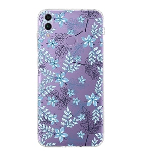 PrintiFy Huawei Honor 8C Uyumlu Kamera Korumalı Floral Mavi Tasarımlı Şeffaf Silikon Kılıf
