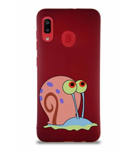 Samsung Galaxy A20 Soft Premier Kapak Salyangoz Gary Tasarımlı Silikon Kılıf - Mürdüm (Şeffaf)