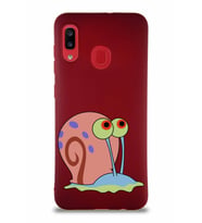 Samsung Galaxy A20 Soft Premier Kapak Salyangoz Gary Tasarımlı Silikon Kılıf - Mürdüm (Şeffaf)