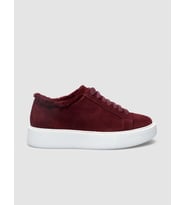 %100 Hakiki Deri Bordo Süet Kürklü Kadın Sneaker