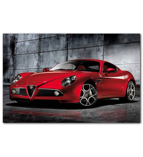 Cakatablo Kırmızı Renk Alfa Romeo 8C Competizione Araba, MDF Tablo
