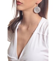 Kadın Antik Gümüş Kaplama Sallantılı Model Dairesel Formlu Hayat Ağacı Baskılı Küpe