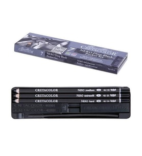 Cretacolor Nero Deep Black Pocket Set Profesyonel Çizim Seti 7 Parça Metal Kutu (400 08) 