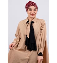 Bordo Pratik Hazır Geçmeli Tesettür Bone Sandy Kumaş Taşlı 1456_16