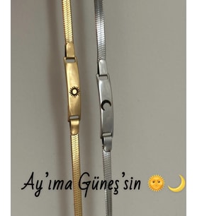 AY GÜNEŞ İTALYAN ZİNCİRLİ ÇELİK ÇİFT BİLEKLİK (KİŞİYE ÖZEL ÇİFT SEVGİLİ HEDİYE BİLEKLİK ÖZEL HEDİYE DOĞUM GÜNÜ HEDİYESİ)