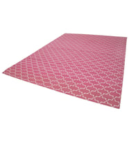 Pembe Halı El Dokuma Yünlü Geometrik Desenli Modern Salon Kilimi Dekoratif Model