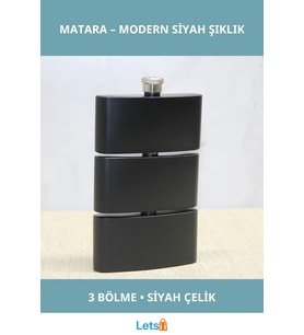 3 Katlı Paslanmaz Çelik Matara Siyah Renk Modern Tasarım
